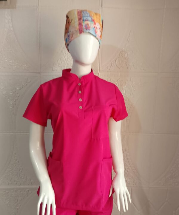 Pijama cuello cadete con botones color fucsia - Imagen 2